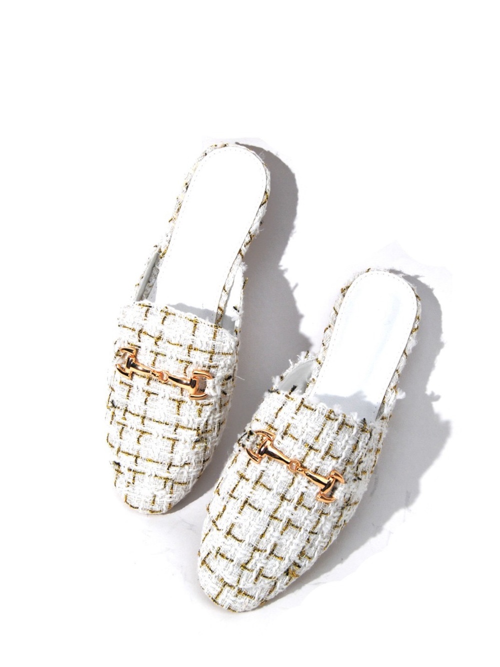 Azarayah Classic Tweed Pointed-Toe Mule with Gold Horsebit Hardware